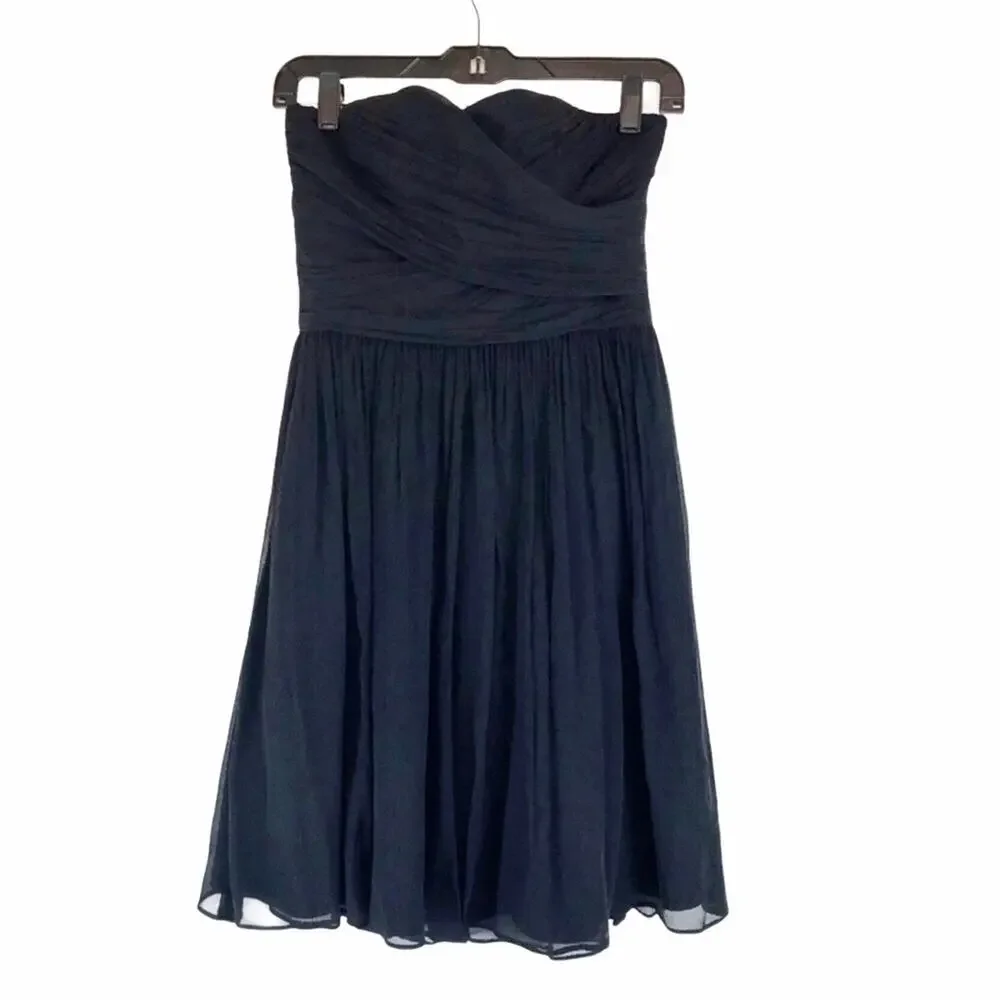 J. Crew Silk Chiffon Black Mini Dress Arabelle Strapless Prom XS/2